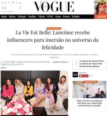 Carol Sisson em imersão da Lancôme destacada pela Vogue Brasil