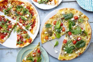 Pizza de Mascarpone, Azeitonas e Pesto