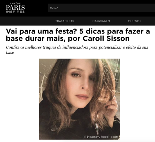 Carol Sisson compartilha sua rotina de beleza em entrevista da Lancôme