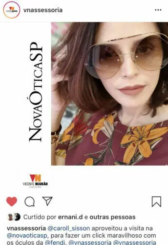 Carol Sisson em ação de moda com a Nova Ótica SP