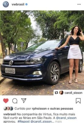 Carol Sisson em ação de lifestyle com o Volkswagen Virtus