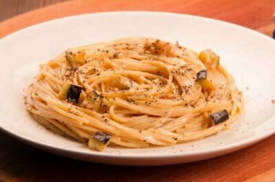 Spaghetti Integrale alla carbonara de berinjelas