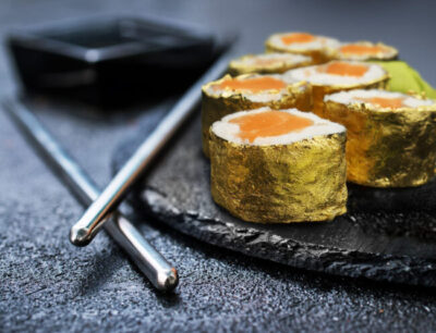 Sushi de ouro feito com ouro comestível 24k